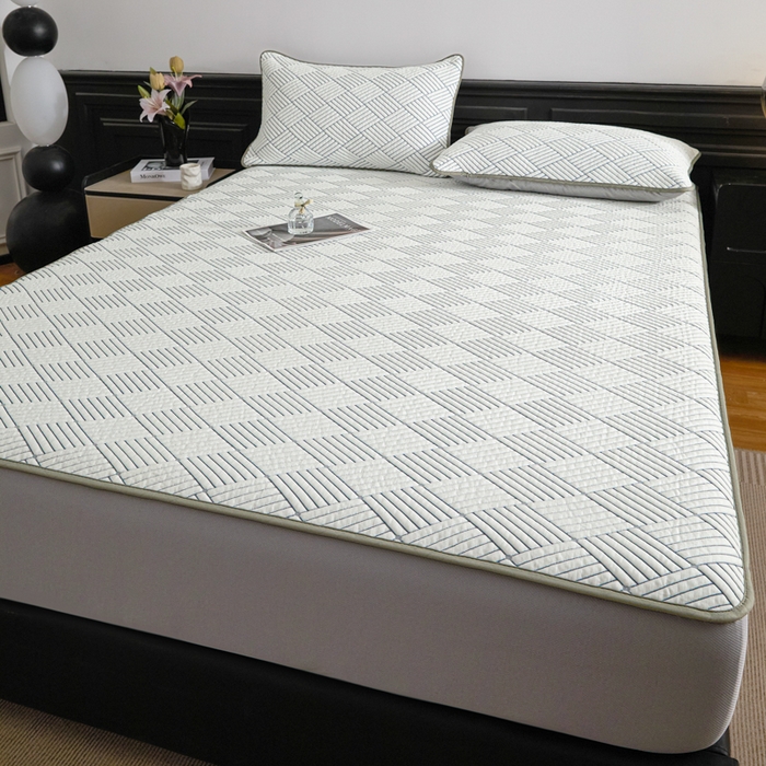 91家纺网 家纺一手货源 找家纺 欧邦 2025新款外贸热销加厚菱形Pe中分子凉感豆豆软席 菱形-灰 床笠款