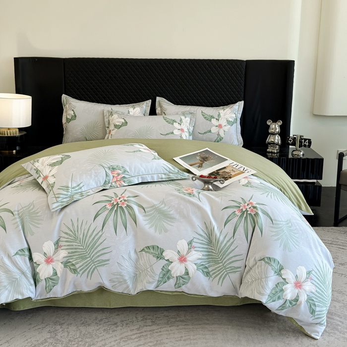 91家纺网 家纺一手货源 找家纺 曲之慕 2025直播爆款纯棉磨毛 高克重加厚全棉磨毛印花四件套 花城秘境