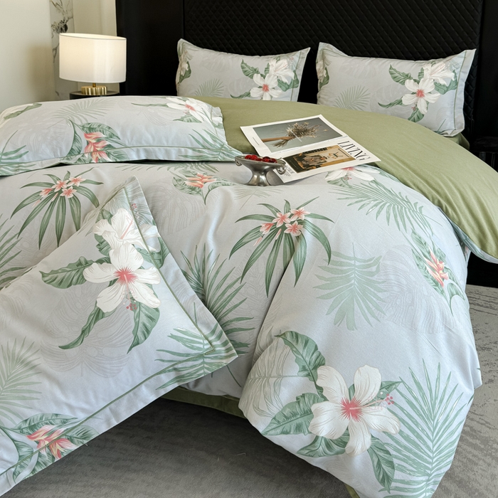 91家纺网 家纺一手货源 找家纺 曲之慕 2025直播爆款纯棉磨毛 高克重加厚全棉磨毛印花四件套 花城秘境