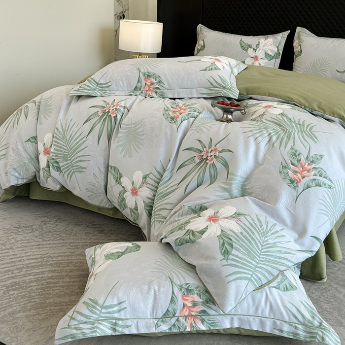 91家纺网 家纺一手货源 找家纺 曲之慕 2025直播爆款纯棉磨毛 高克重加厚全棉磨毛印花四件套 花城秘境