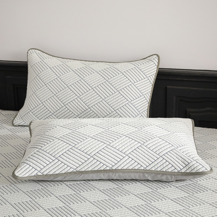 91家纺网 家纺一手货源 找家纺 欧邦 2025新款外贸热销加厚菱形Pe中分子凉感豆豆软席 菱形-灰 床笠款
