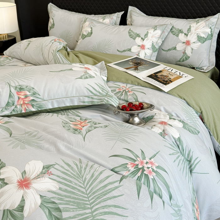 91家纺网 家纺一手货源 找家纺 曲之慕 2025直播爆款纯棉磨毛 高克重加厚全棉磨毛印花四件套 花城秘境