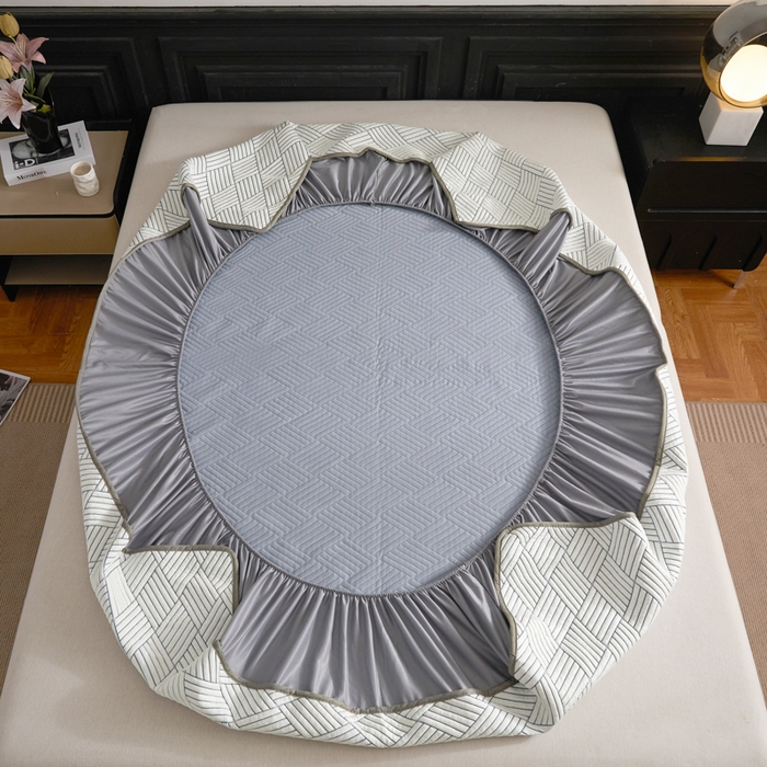 91家纺网 家纺一手货源 找家纺 欧邦 2025新款外贸热销加厚菱形Pe中分子凉感豆豆软席 菱形-灰 床笠款