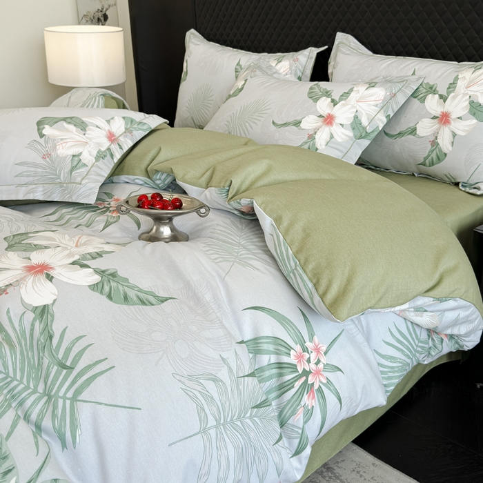 91家纺网 家纺一手货源 找家纺 曲之慕 2025直播爆款纯棉磨毛 高克重加厚全棉磨毛印花四件套 花城秘境