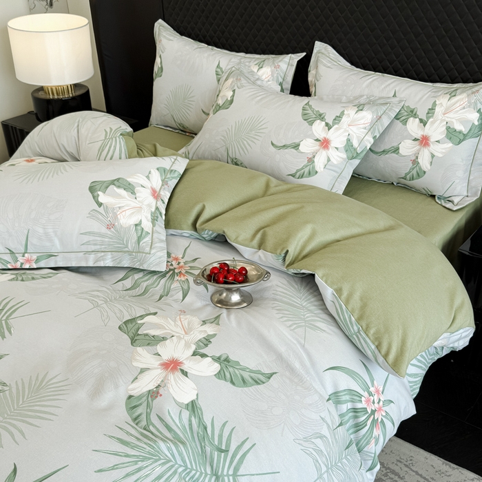 91家纺网 家纺一手货源 找家纺 曲之慕 2025直播爆款纯棉磨毛 高克重加厚全棉磨毛印花四件套 花城秘境