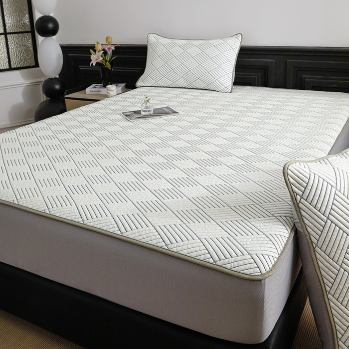 91家纺网 家纺一手货源 找家纺 欧邦 2025新款外贸热销加厚菱形Pe中分子凉感豆豆软席 菱形-灰 床笠款