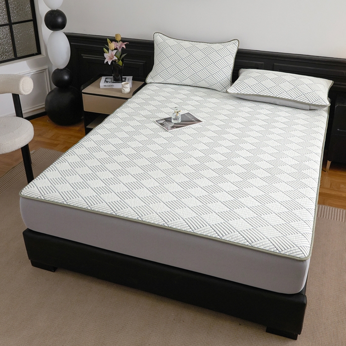 91家纺网 家纺一手货源 找家纺 欧邦 2025新款外贸热销加厚菱形Pe中分子凉感豆豆软席 菱形-灰 床笠款