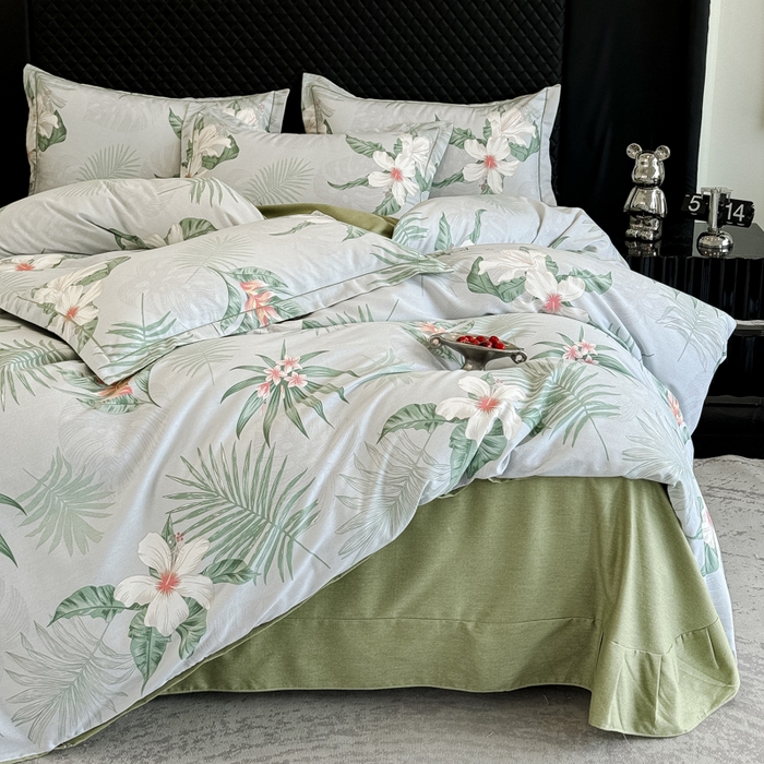 91家纺网 家纺一手货源 找家纺 曲之慕 2025直播爆款纯棉磨毛 高克重加厚全棉磨毛印花四件套 花城秘境