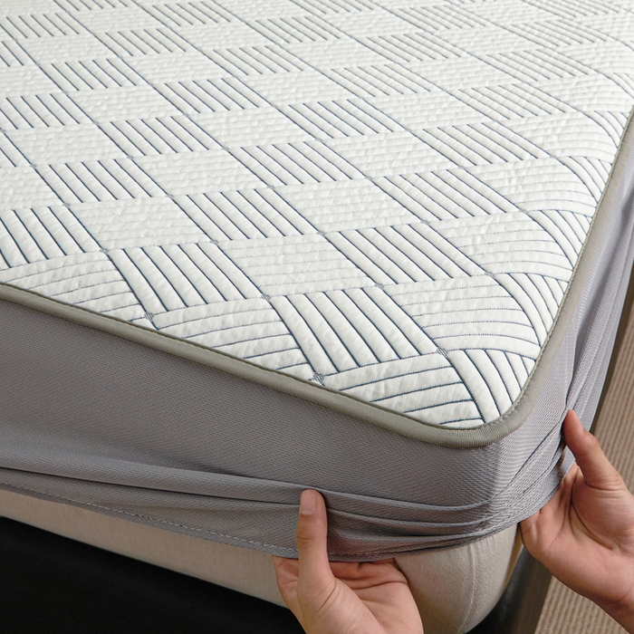 91家纺网 家纺一手货源 找家纺 欧邦 2025新款外贸热销加厚菱形Pe中分子凉感豆豆软席 菱形-灰 床笠款