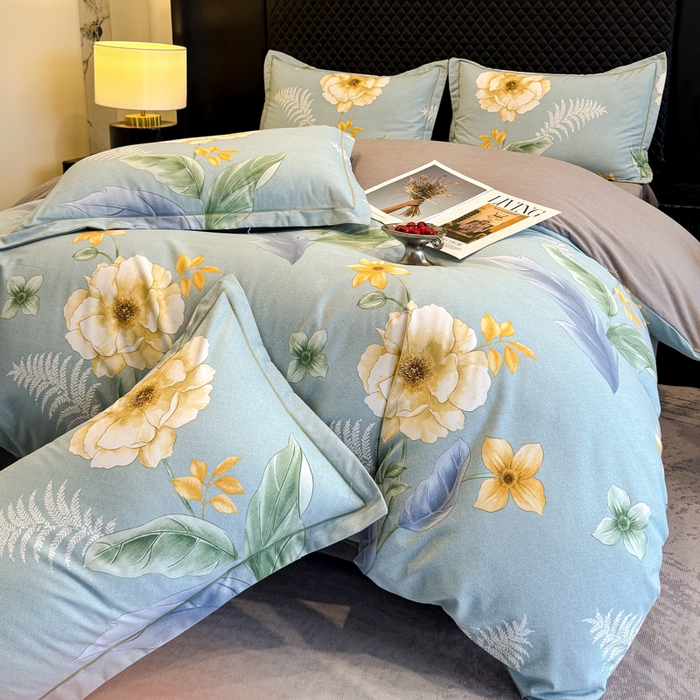 91家纺网 家纺一手货源 找家纺 曲之慕 2025直播爆款纯棉磨毛 高克重加厚全棉磨毛印花四件套 花萃清风-绿