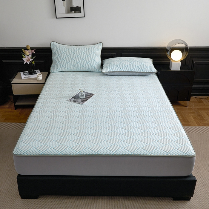 91家纺网 家纺一手货源 找家纺 欧邦 2025新款外贸热销加厚菱形Pe中分子凉感豆豆软席 菱形-蓝 床笠款