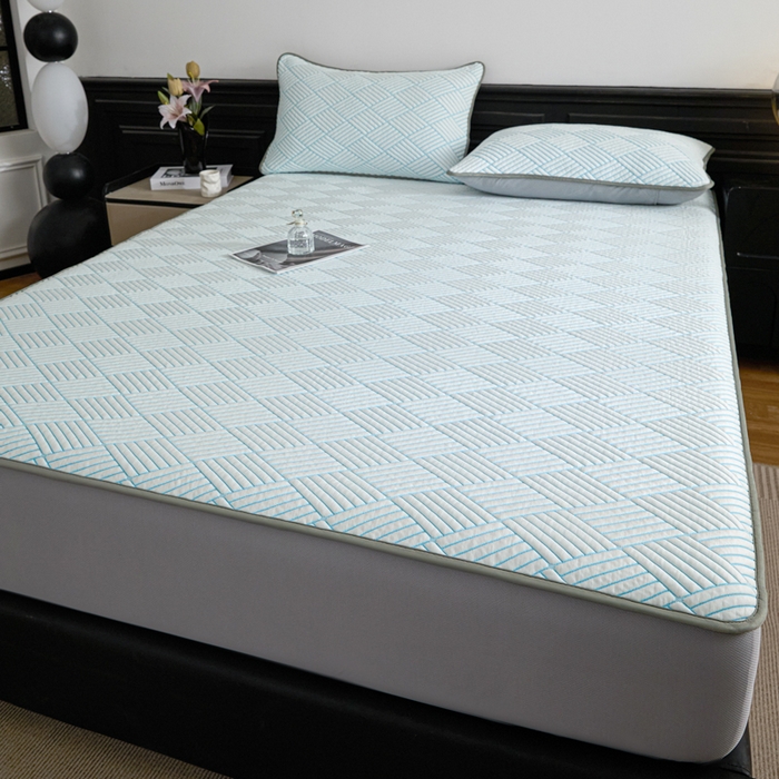 91家纺网 家纺一手货源 找家纺 欧邦 2025新款外贸热销加厚菱形Pe中分子凉感豆豆软席 菱形-蓝 床笠款