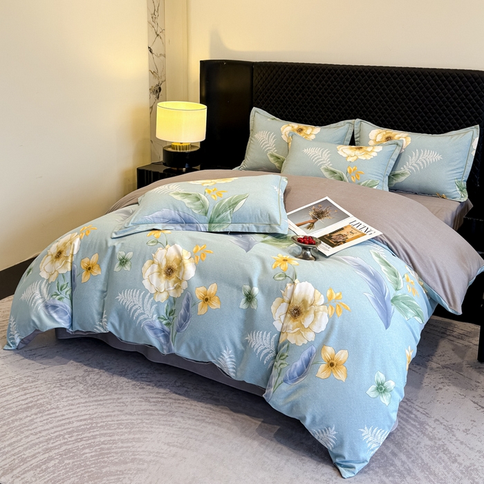 91家纺网 家纺一手货源 找家纺 曲之慕 2025直播爆款纯棉磨毛 高克重加厚全棉磨毛印花四件套 花萃清风-绿