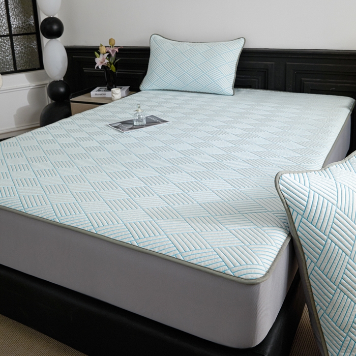 91家纺网 家纺一手货源 找家纺 欧邦 2025新款外贸热销加厚菱形Pe中分子凉感豆豆软席 菱形-蓝 床笠款