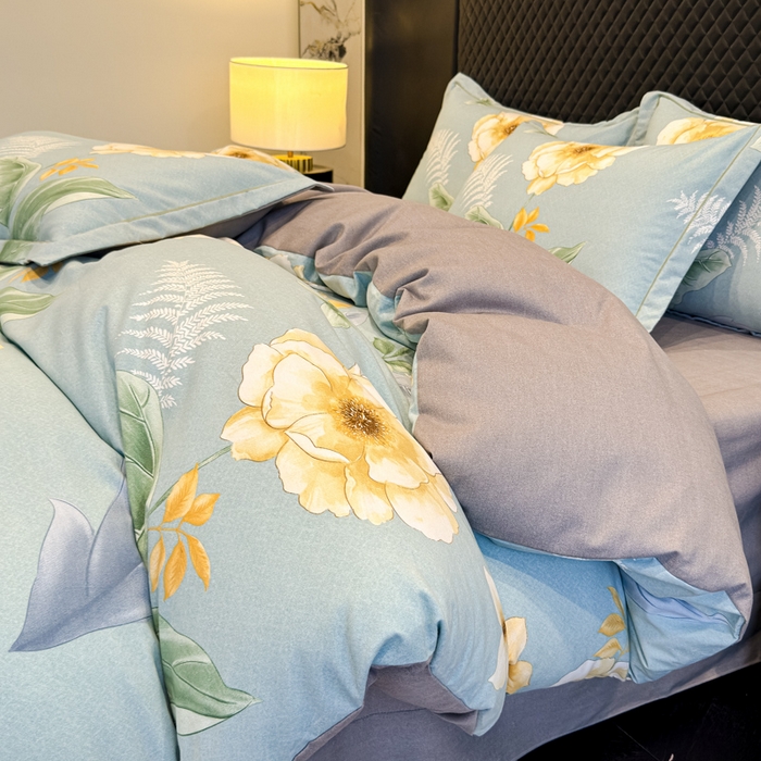 91家纺网 家纺一手货源 找家纺 曲之慕 2025直播爆款纯棉磨毛 高克重加厚全棉磨毛印花四件套 花萃清风-绿