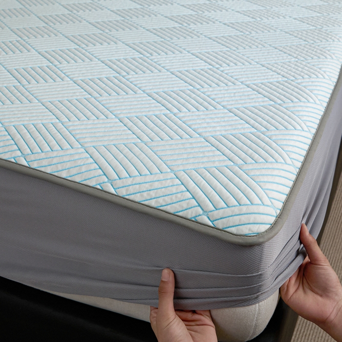 91家纺网 家纺一手货源 找家纺 欧邦 2025新款外贸热销加厚菱形Pe中分子凉感豆豆软席 菱形-蓝 床笠款