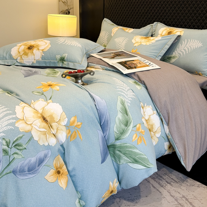 91家纺网 家纺一手货源 找家纺 曲之慕 2025直播爆款纯棉磨毛 高克重加厚全棉磨毛印花四件套 花萃清风-绿