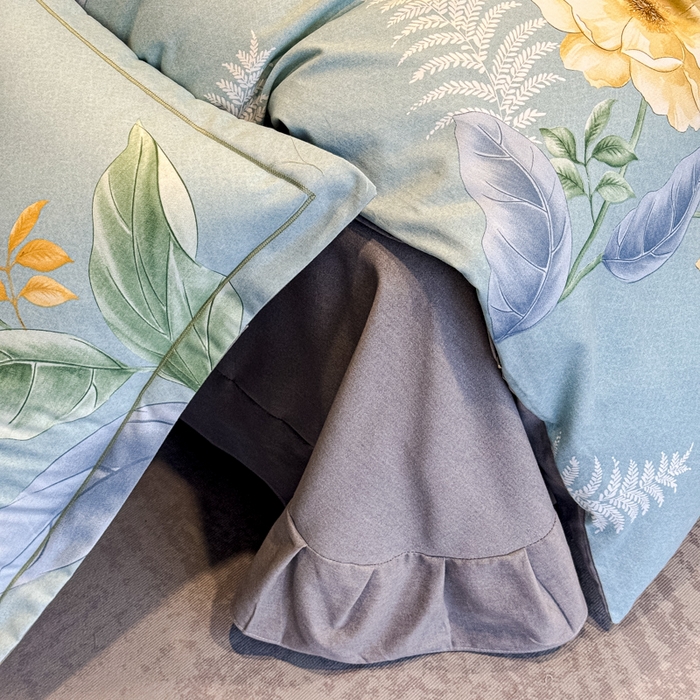 91家纺网 家纺一手货源 找家纺 曲之慕 2025直播爆款纯棉磨毛 高克重加厚全棉磨毛印花四件套 花萃清风-绿