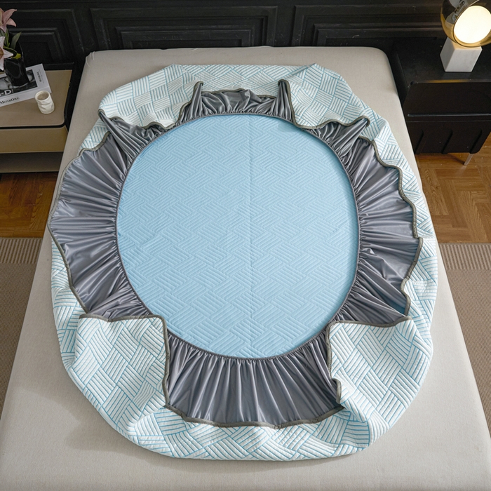 91家纺网 家纺一手货源 找家纺 欧邦 2025新款外贸热销加厚菱形Pe中分子凉感豆豆软席 菱形-蓝 床笠款