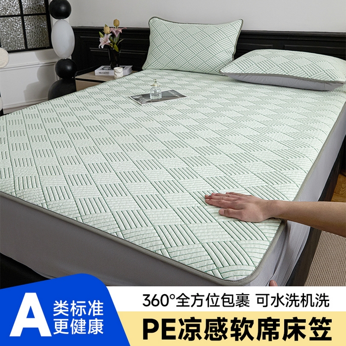 欧邦 2025新款外贸热销加厚菱形Pe中分子凉感豆豆软席 菱形-绿 床笠款