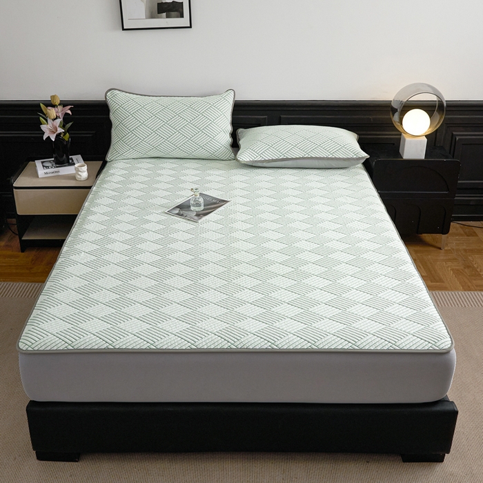 91家纺网 家纺一手货源 找家纺 欧邦 2025新款外贸热销加厚菱形Pe中分子凉感豆豆软席 菱形-绿 床笠款