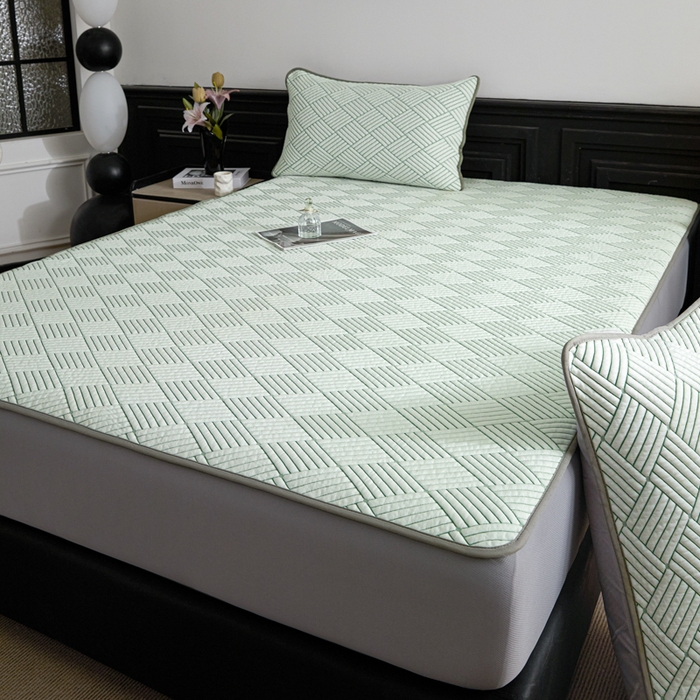 91家纺网 家纺一手货源 找家纺 欧邦 2025新款外贸热销加厚菱形Pe中分子凉感豆豆软席 菱形-绿 床笠款