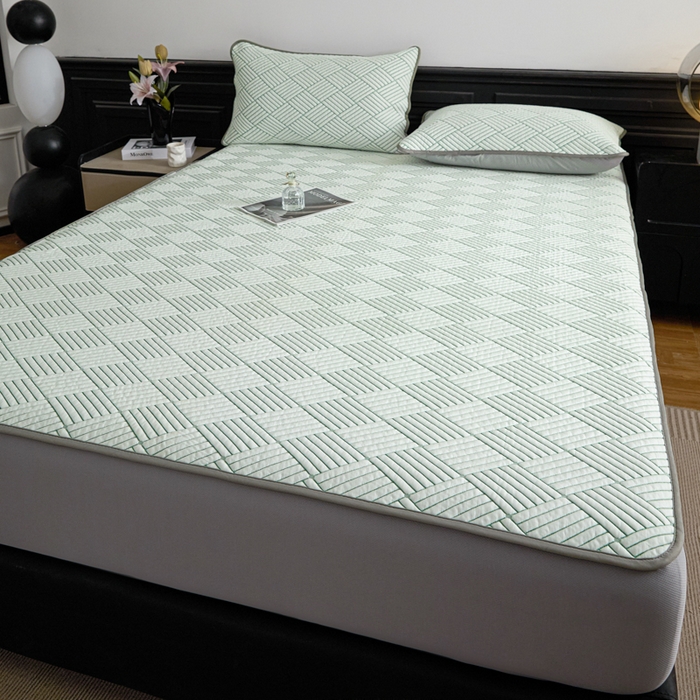 91家纺网 家纺一手货源 找家纺 欧邦 2025新款外贸热销加厚菱形Pe中分子凉感豆豆软席 菱形-绿 床笠款