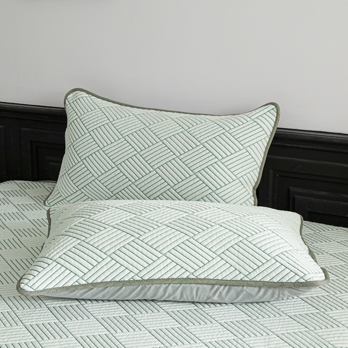 91家纺网 家纺一手货源 找家纺 欧邦 2025新款外贸热销加厚菱形Pe中分子凉感豆豆软席 菱形-绿 床笠款