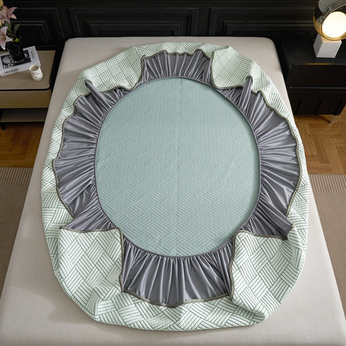 91家纺网 家纺一手货源 找家纺 欧邦 2025新款外贸热销加厚菱形Pe中分子凉感豆豆软席 菱形-绿 床笠款