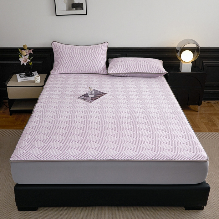 91家纺网 家纺一手货源 找家纺 欧邦 2025新款外贸热销加厚菱形Pe中分子凉感豆豆软席 菱形-紫 床笠款