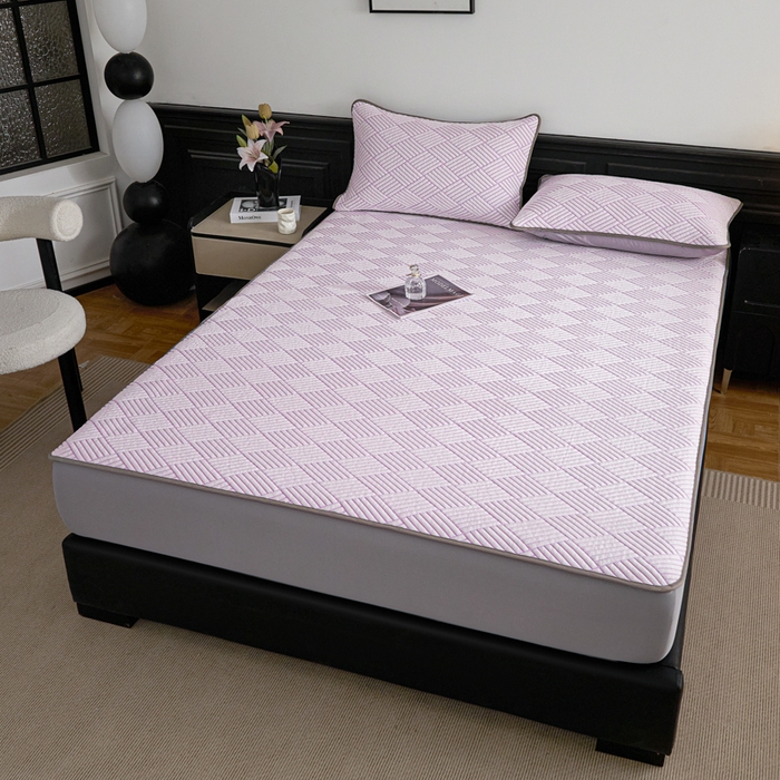 91家纺网 家纺一手货源 找家纺 欧邦 2025新款外贸热销加厚菱形Pe中分子凉感豆豆软席 菱形-紫 床笠款