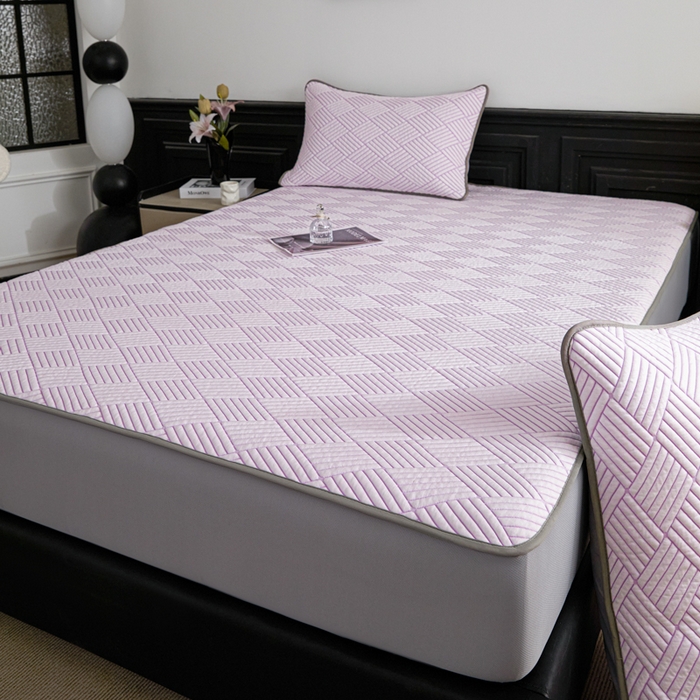 91家纺网 家纺一手货源 找家纺 欧邦 2025新款外贸热销加厚菱形Pe中分子凉感豆豆软席 菱形-紫 床笠款