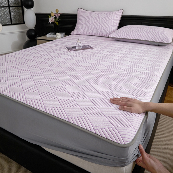 91家纺网 家纺一手货源 找家纺 欧邦 2025新款外贸热销加厚菱形Pe中分子凉感豆豆软席 菱形-紫 床笠款