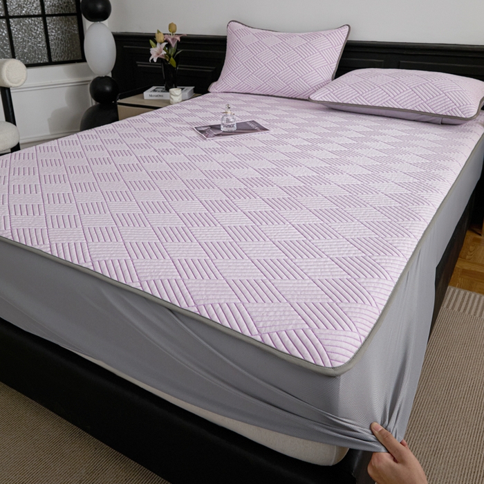 91家纺网 家纺一手货源 找家纺 欧邦 2025新款外贸热销加厚菱形Pe中分子凉感豆豆软席 菱形-紫 床笠款