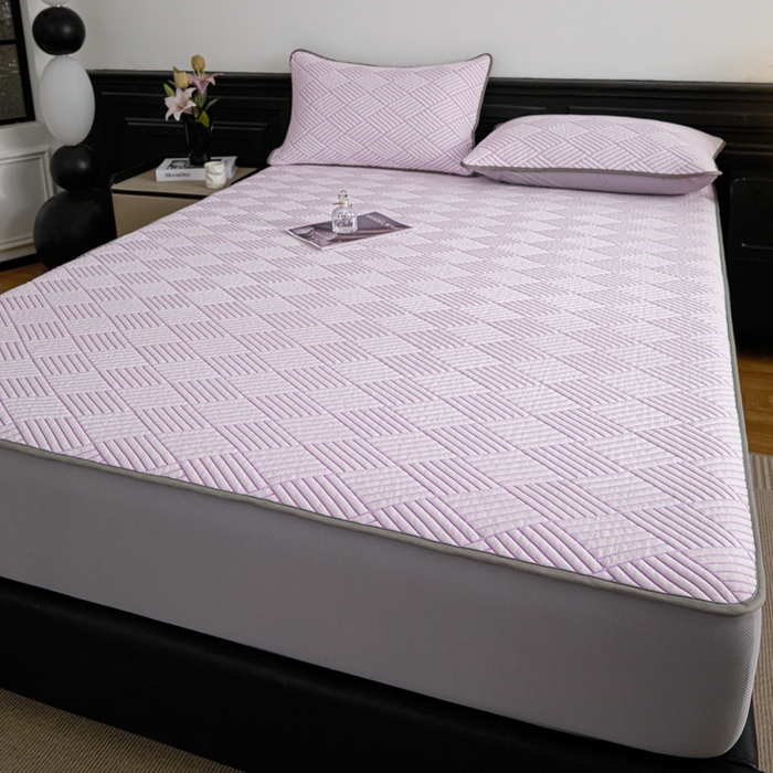 91家纺网 家纺一手货源 找家纺 欧邦 2025新款外贸热销加厚菱形Pe中分子凉感豆豆软席 菱形-紫 床笠款