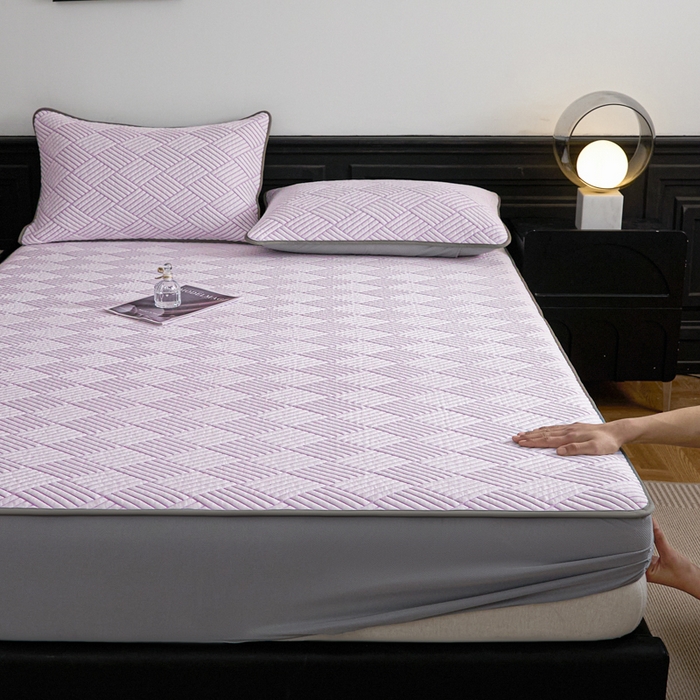 91家纺网 家纺一手货源 找家纺 欧邦 2025新款外贸热销加厚菱形Pe中分子凉感豆豆软席 菱形-紫 床笠款