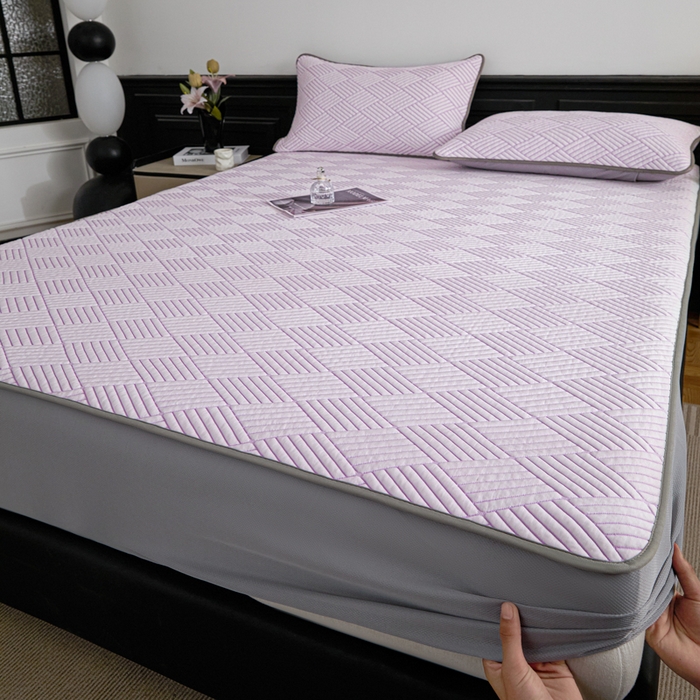 91家纺网 家纺一手货源 找家纺 欧邦 2025新款外贸热销加厚菱形Pe中分子凉感豆豆软席 菱形-紫 床笠款