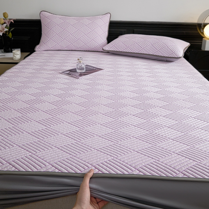 91家纺网 家纺一手货源 找家纺 欧邦 2025新款外贸热销加厚菱形Pe中分子凉感豆豆软席 菱形-紫 床笠款