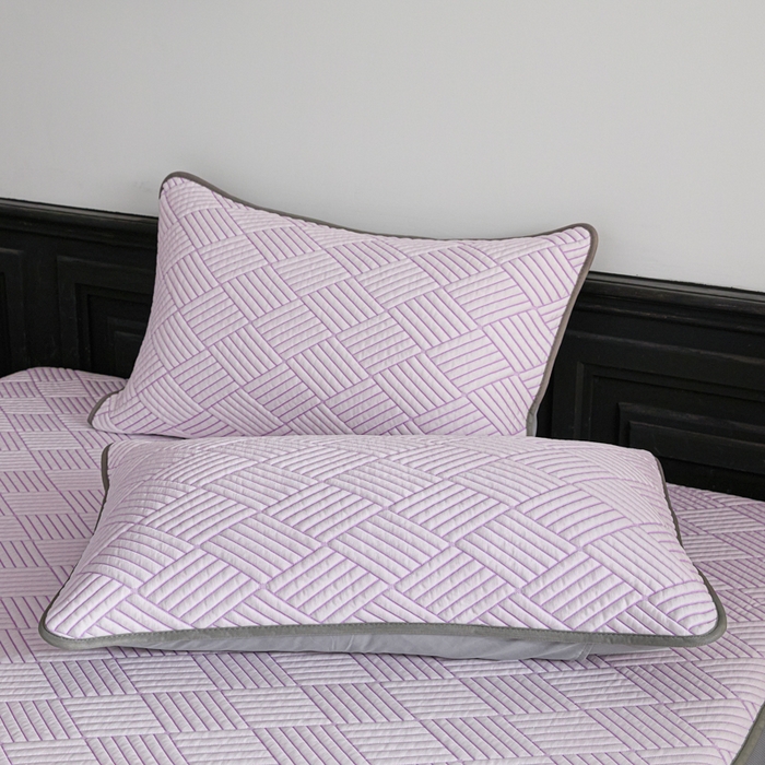 91家纺网 家纺一手货源 找家纺 欧邦 2025新款外贸热销加厚菱形Pe中分子凉感豆豆软席 菱形-紫 床笠款