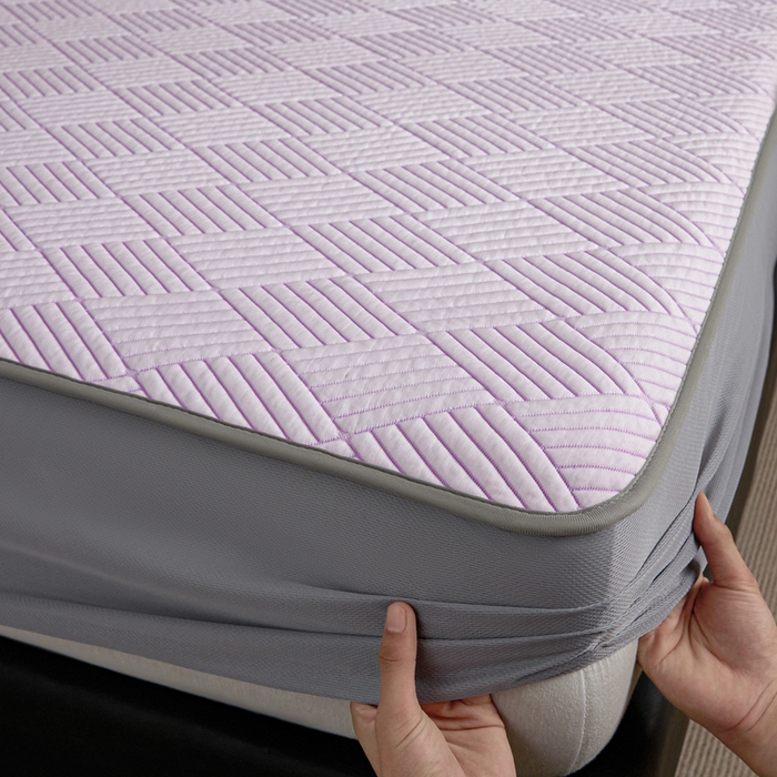 91家纺网 家纺一手货源 找家纺 欧邦 2025新款外贸热销加厚菱形Pe中分子凉感豆豆软席 菱形-紫 床笠款