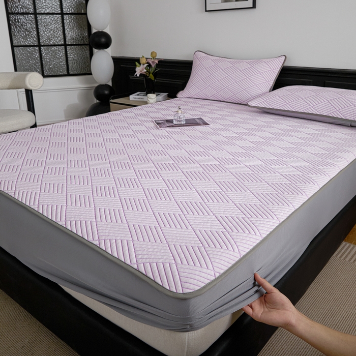 91家纺网 家纺一手货源 找家纺 欧邦 2025新款外贸热销加厚菱形Pe中分子凉感豆豆软席 菱形-紫 床笠款