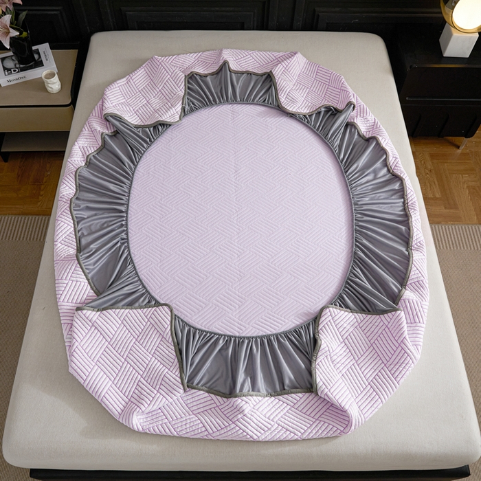 91家纺网 家纺一手货源 找家纺 欧邦 2025新款外贸热销加厚菱形Pe中分子凉感豆豆软席 菱形-紫 床笠款