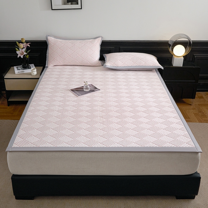 91家纺网 家纺一手货源 找家纺 欧邦 2025新款外贸热销加厚菱形Pe中分子凉感豆豆软席 菱形-粉 床席款