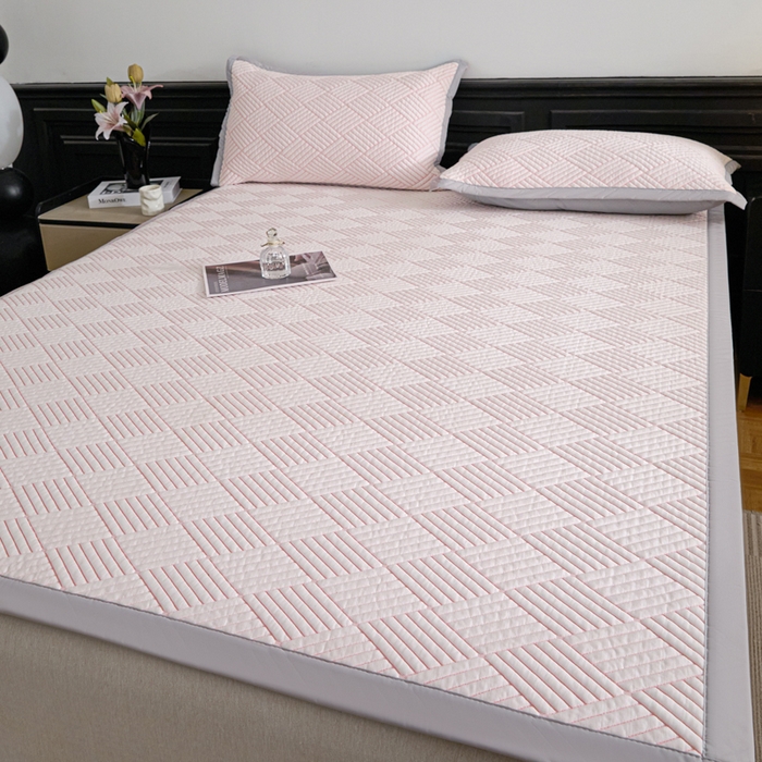 91家纺网 家纺一手货源 找家纺 欧邦 2025新款外贸热销加厚菱形Pe中分子凉感豆豆软席 菱形-粉 床席款