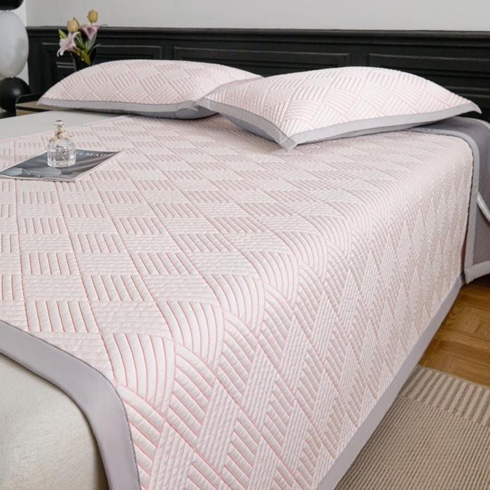 91家纺网 家纺一手货源 找家纺 欧邦 2025新款外贸热销加厚菱形Pe中分子凉感豆豆软席 菱形-粉 床席款