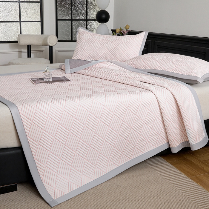 91家纺网 家纺一手货源 找家纺 欧邦 2025新款外贸热销加厚菱形Pe中分子凉感豆豆软席 菱形-粉 床席款