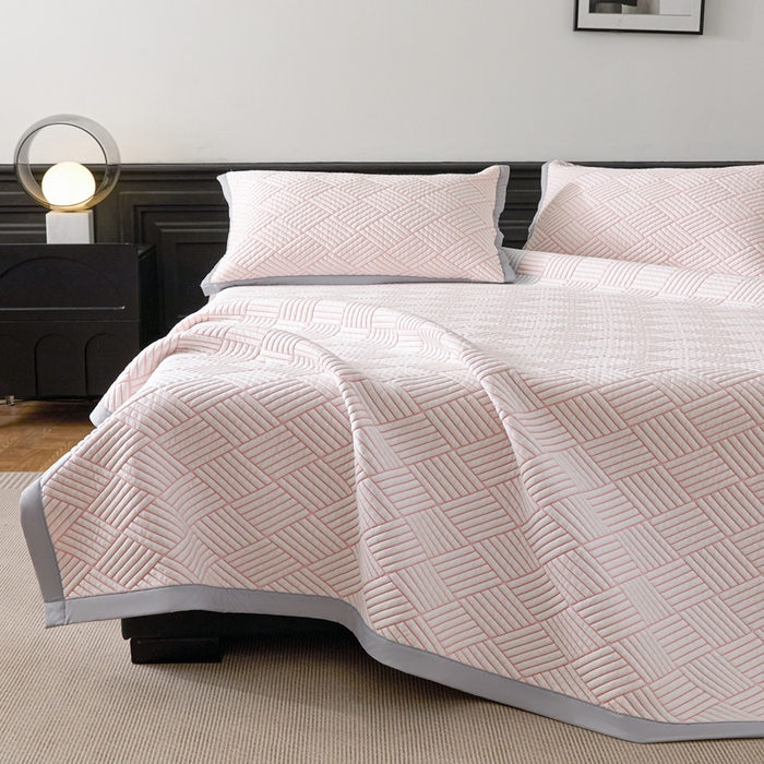 91家纺网 家纺一手货源 找家纺 欧邦 2025新款外贸热销加厚菱形Pe中分子凉感豆豆软席 菱形-粉 床席款