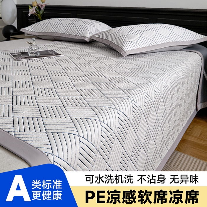欧邦 2025新款外贸热销加厚菱形Pe中分子凉感豆豆软席 菱形-灰 床席款