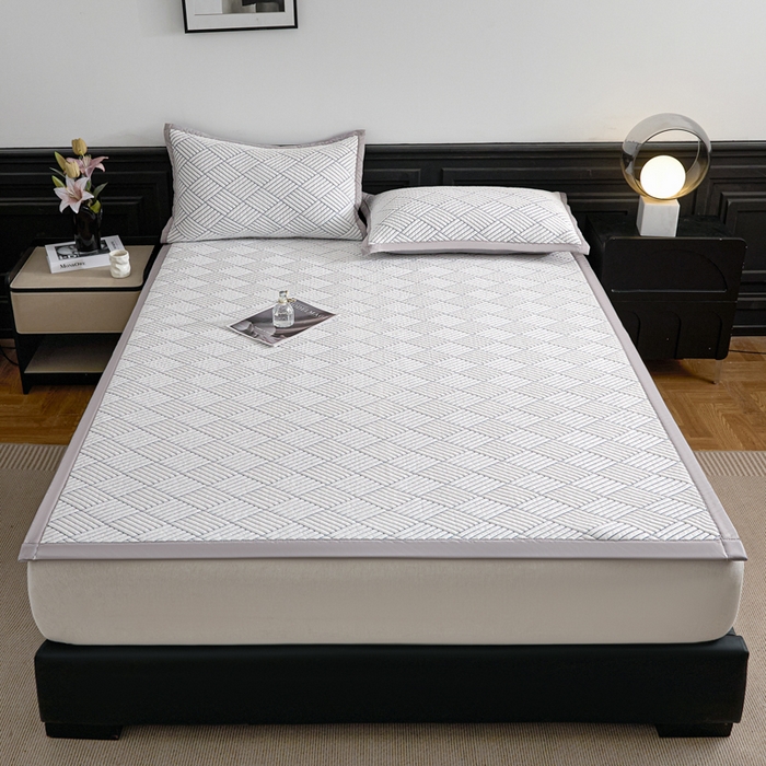 91家纺网 家纺一手货源 找家纺 欧邦 2025新款外贸热销加厚菱形Pe中分子凉感豆豆软席 菱形-灰 床席款