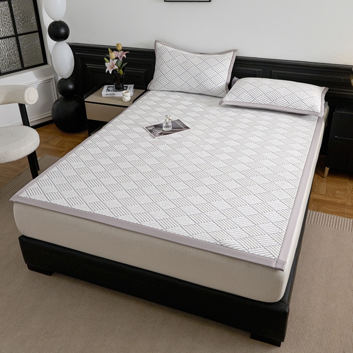 91家纺网 家纺一手货源 找家纺 欧邦 2025新款外贸热销加厚菱形Pe中分子凉感豆豆软席 菱形-灰 床席款